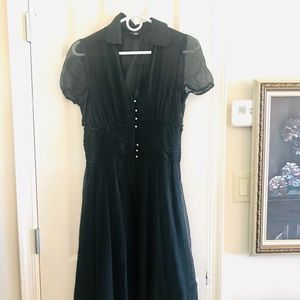Black chiffon cap sleeve dress